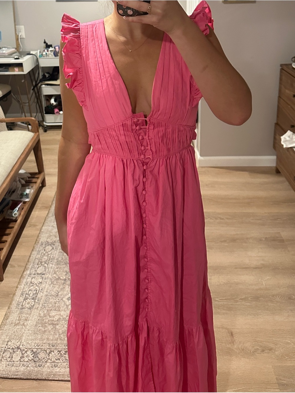 Women's Pink Ruffle Midi Dress - opt - Picture 4 of 5